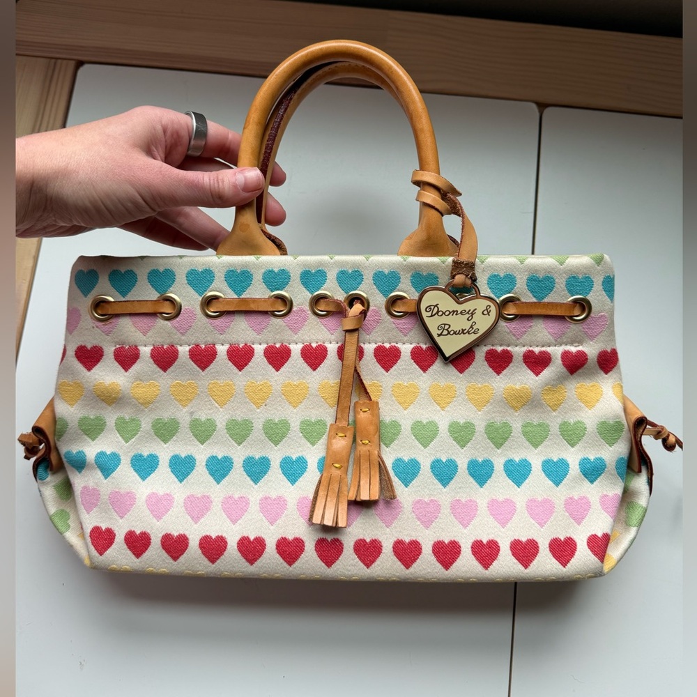 VINTAGE Dooney & Bourke Hearts Canvas Satchel EARLY 2000s Y2K authentic - Picture 3 of 12